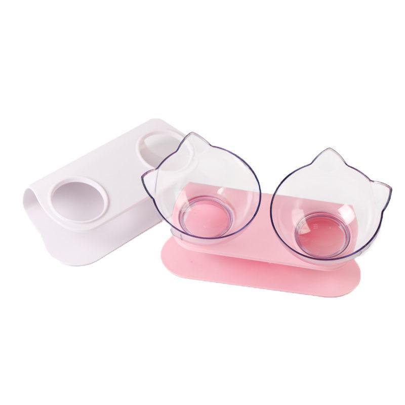 Non-Slip Double Cat Bowl with Elevated Design and Cat Ear Shaped for Pet Food