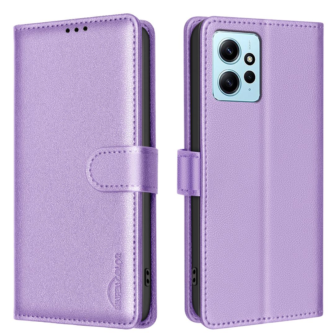 

BINFEN COLOR BF32 For Xiaomi Redmi Note 12 4G Cell Phone Case RFID Blocking Leather Phone Stand Cover Purple