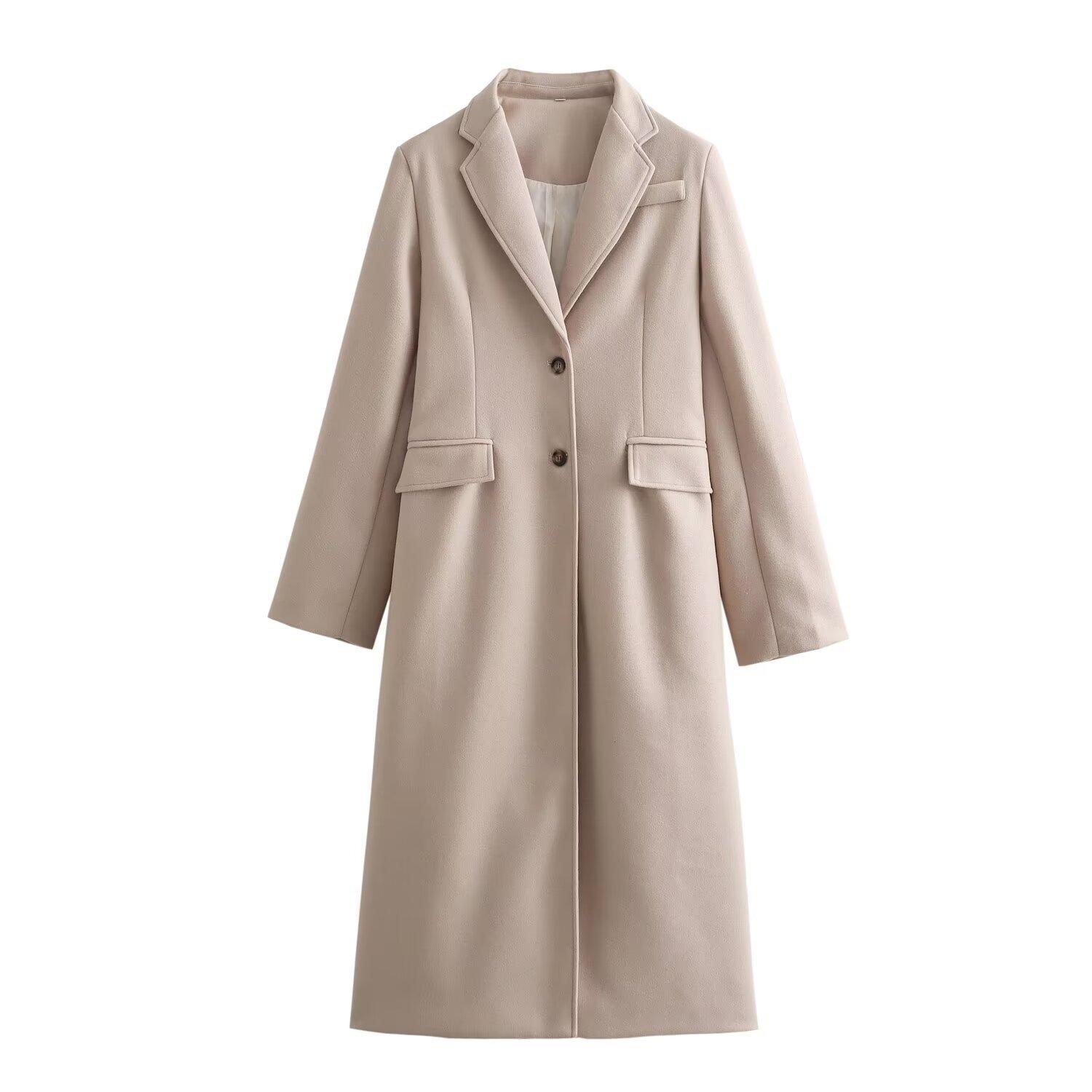 

Женское мягкое шерстяное пальто большого размера с длинным рукавом и прорезными карманами спереди, женская верхняя одежда, шикарное модное пальто XS бежевый