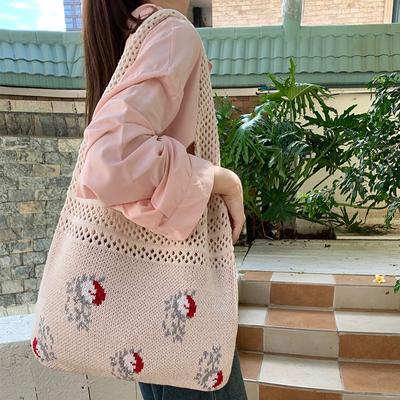 Knit Bag Retro Mesh Hollowed Out Bag Girls High-grade Sense Shoulder Bag Niche Braided Bag Large Capacity Handbag