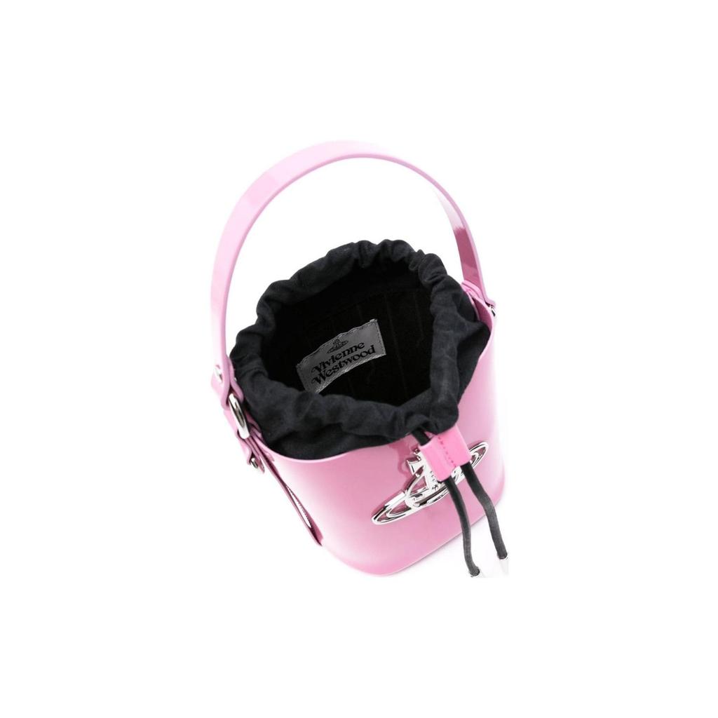 VIVIENNE WESTWOOD Saturn Logo Adjustable Detachable Shoulder Strap Drawstring Closure Leather Bucket Bag Women Bags Pink 4302002MUL001OG406