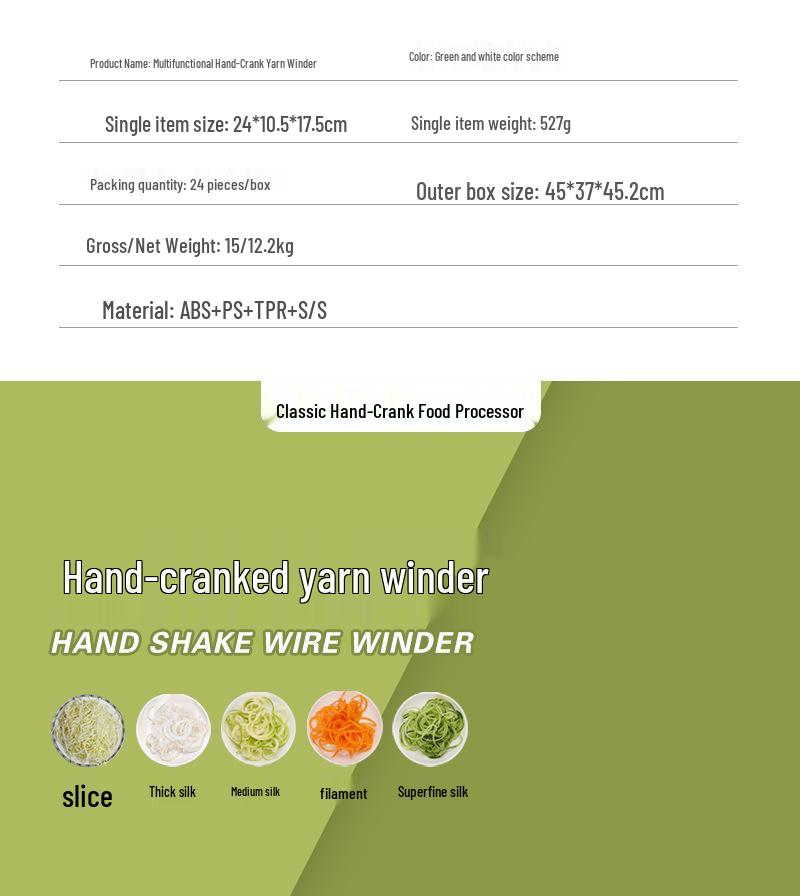 Cortador Julienne de Manivela Certificado por la FDA: Cortador de Verduras Multifuncional y Rallador Manual para Rábanos y Patatas.