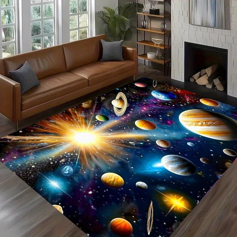 Galaxy Print Flannel Rug Cosmic Space Planets Design Living Room Floor Mat Home Decor Soft Anti Slip Area Rug for Bedroom