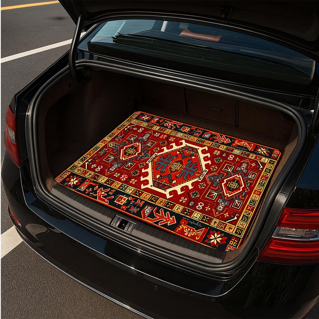 1Pcs Persian Classic Red Floral Car Trunk Mat with Anti Slip Cargo Liner Waterproof Rear Storage Protector Floor Mat for SUV Sed