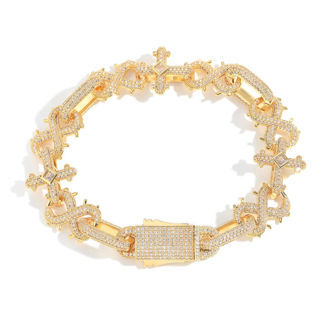 Hip Hop 8-Shape Thorn Cross Bracelet Cuban Chain Men's Zircon Personalized Trendy Jewelry