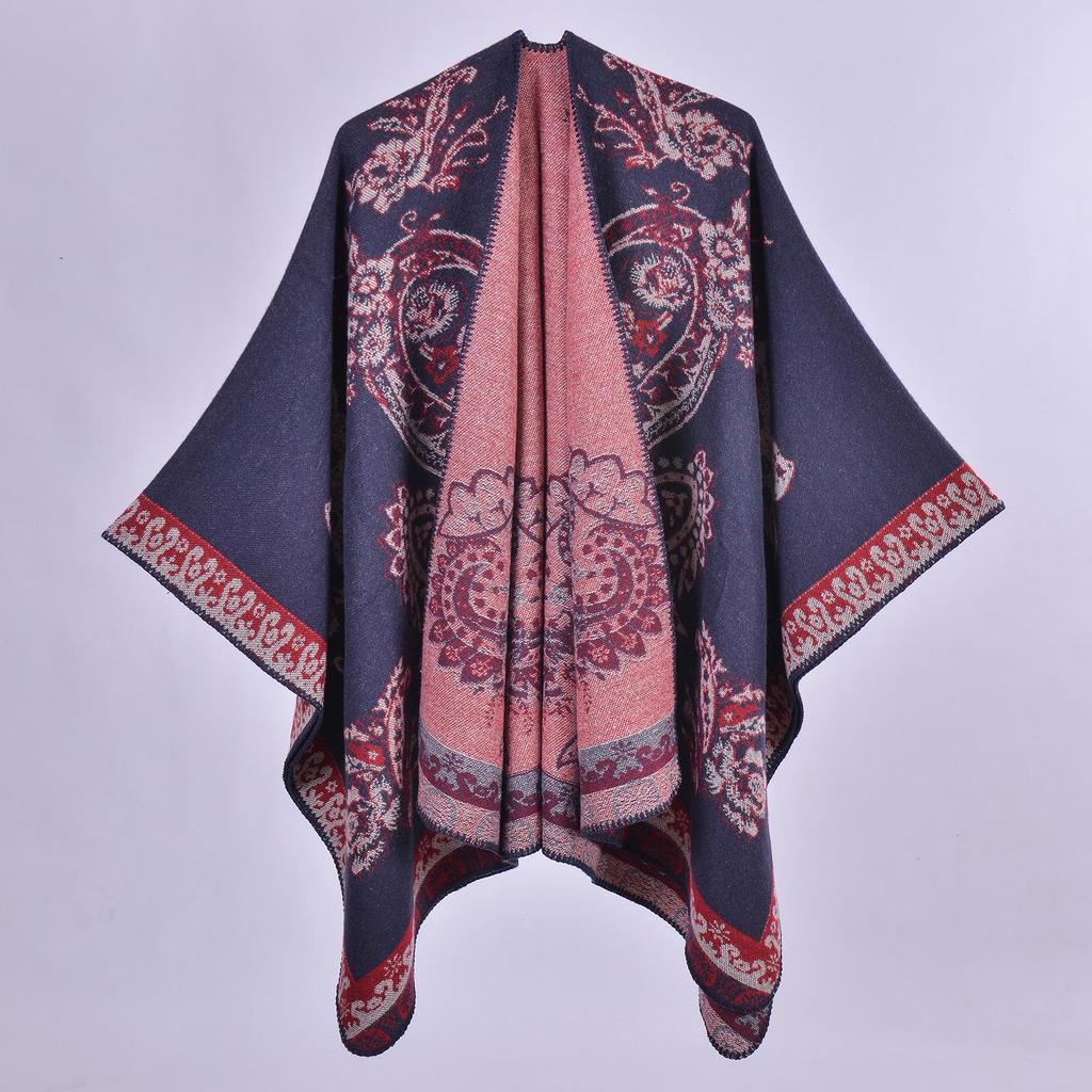 Women's Fashion Jacquard Imitation Cashmere Shawl - Thickened, Warm, Large Cape Scarf