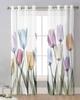 Cortinas Traslúcidas Estilo Acuarela de Flor de Tulipán para Decoración de Salón Cortinas de Ventana para Cocina Cortinas de Tul Voile Organza