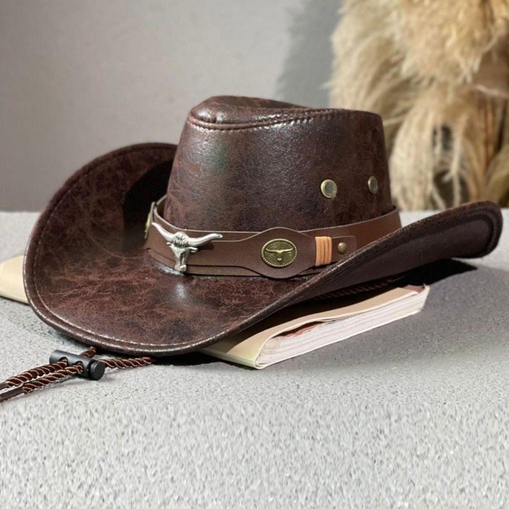 Cracked Bull Head Hat Retro Men's And Women's Outdoor Travel Concave Top Cowboy Knight Hat