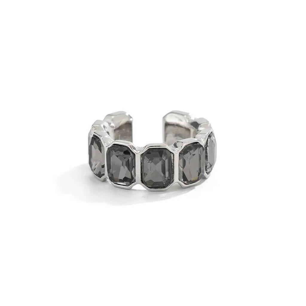 IngeSight.Z 2026 Trendy Square Grey Crystal Ring Women Minimalist Silver Color Geometric Finger Ring Acrylic Daily Wear Jewelry
