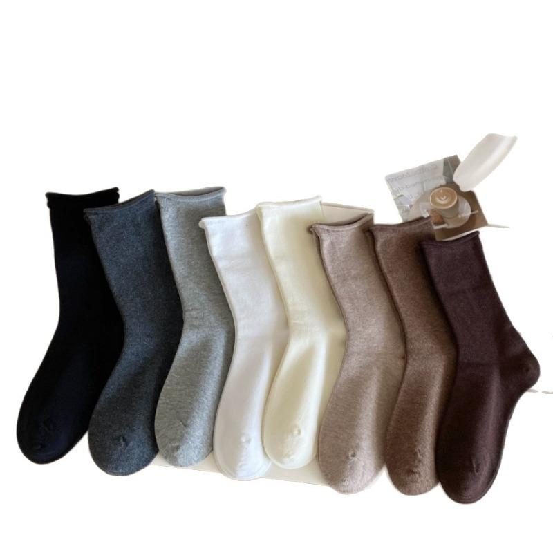 Dui Dui Socks Women's Autumn and Winter Mid-calf Socks, Pure Cotton Grey Style, Trendy Spring and Summer Rolled-up Postpartum Socks, Long Socks
