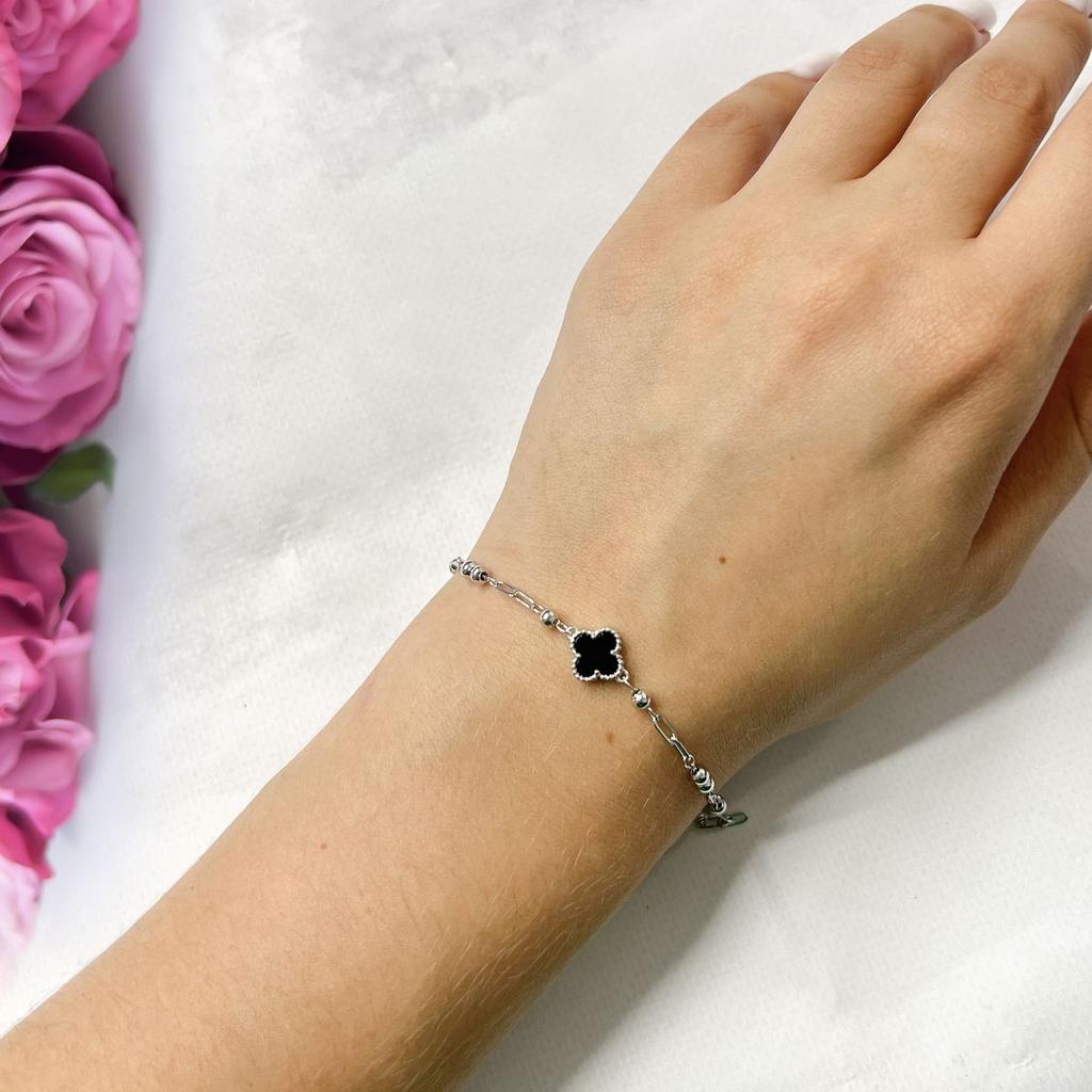Silver Bracelet with Natural Onyx, Product Weight 3.24 G (2145790)