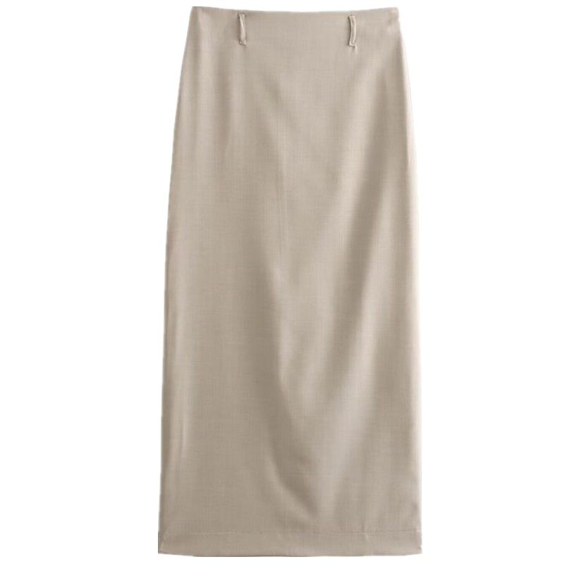 

Fashion Style 2024 Spring New Arrival Women s High Waist Slimming All-Matching Blended Straight Mid-Length Skirt Khaki L