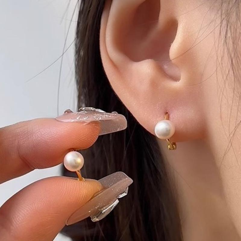 Simple Sweet Pearl Earrings Female Design Sense of Raising The Ear Holes Ear Bone Nail Temperament Ear Buckle Compact Earrings