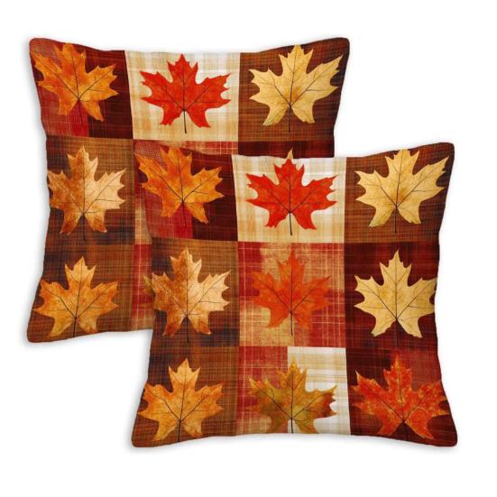 2Pcs Throw Pillowcase Autumn Maple Leaf Pattern Replaceable Design Pillow Case Washable Super Soft Reusable Sofa Cushion Covers