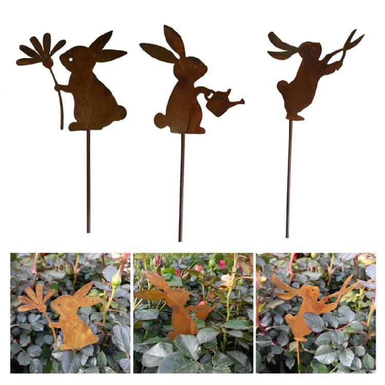 Animal Rabbit Decors Iron Decorative Rabbit Stakes Creative Animal Statues Stake