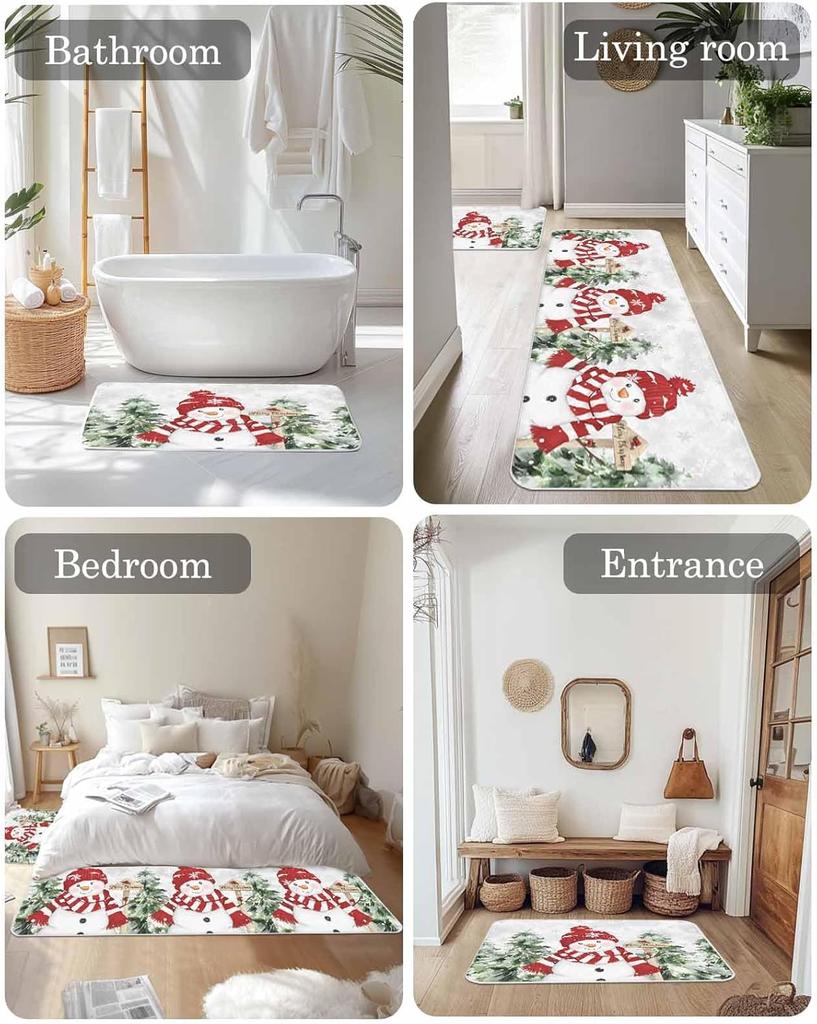 Christmas Snowman Snowflake Xmas Tree Kitchen Mats Decor Winter Xmas Non Slip Corridor Balcony Rugs Bath Doormat Foot Mat Decor