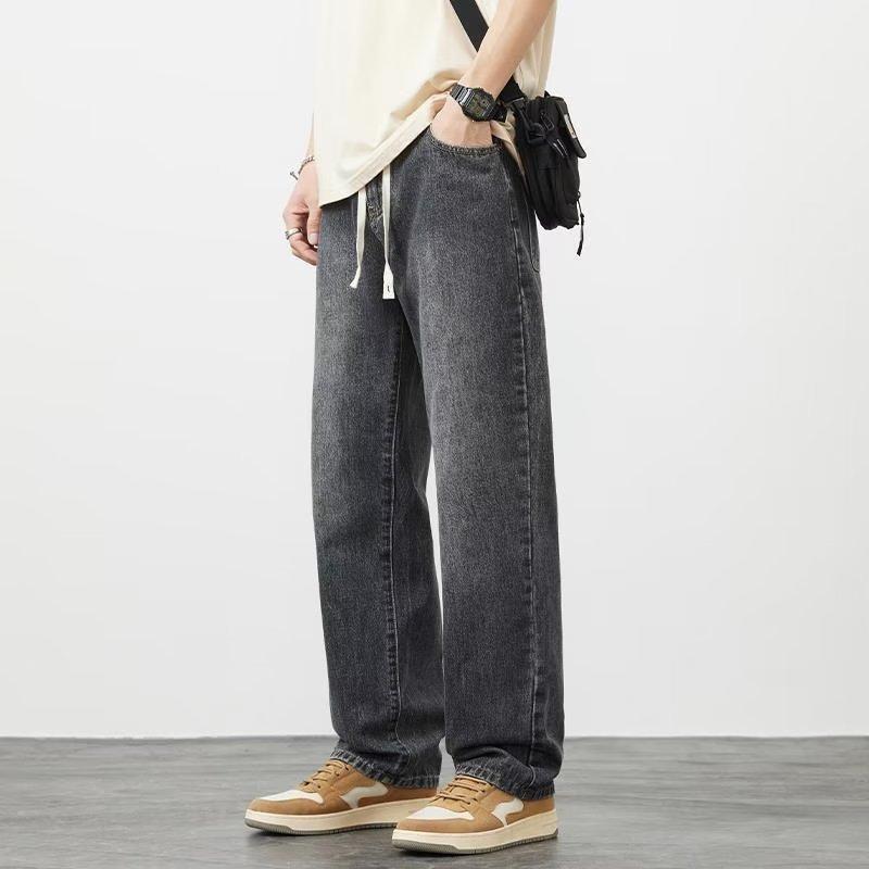 

JYL Мужские рваные джинсы синие с вышивкой High-Street на резинке расклешенные джинсовые M античный рубиновый