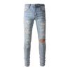 Street Denim Freizeithose Micro-Stretch Baumwolle Jugend Blaue Löcher Enge Jeans Herrenmode Hose