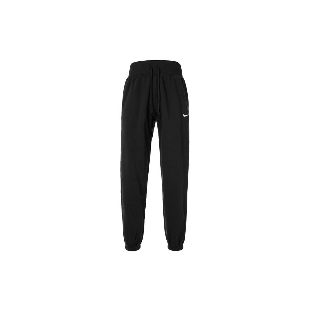 Nike Solid Color Logo Print High Waist Drawstring Cuffed Knit Sports Pants Women bottoms Black DZ4629-010