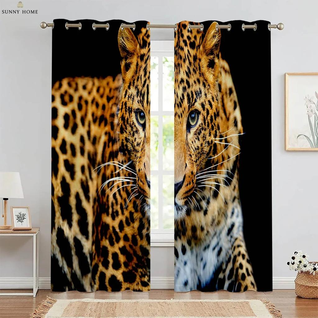 Tier Gepard 3D-gedruckte Vorhänge Kinderzimmer Schlafzimmer Wohnzimmer Küche Dekorative Vorhänge Maschinenwaschbar 2 Stück