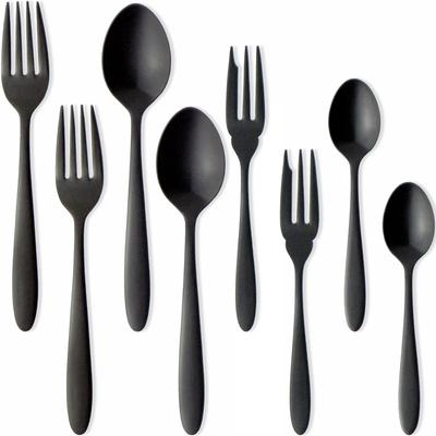 Tsubame-Sanjo Sumi-Tamari Dinner Cutlery Set (8 Pieces), 18-0 Stainless Steel, Black Oxide Color, Made In Japan