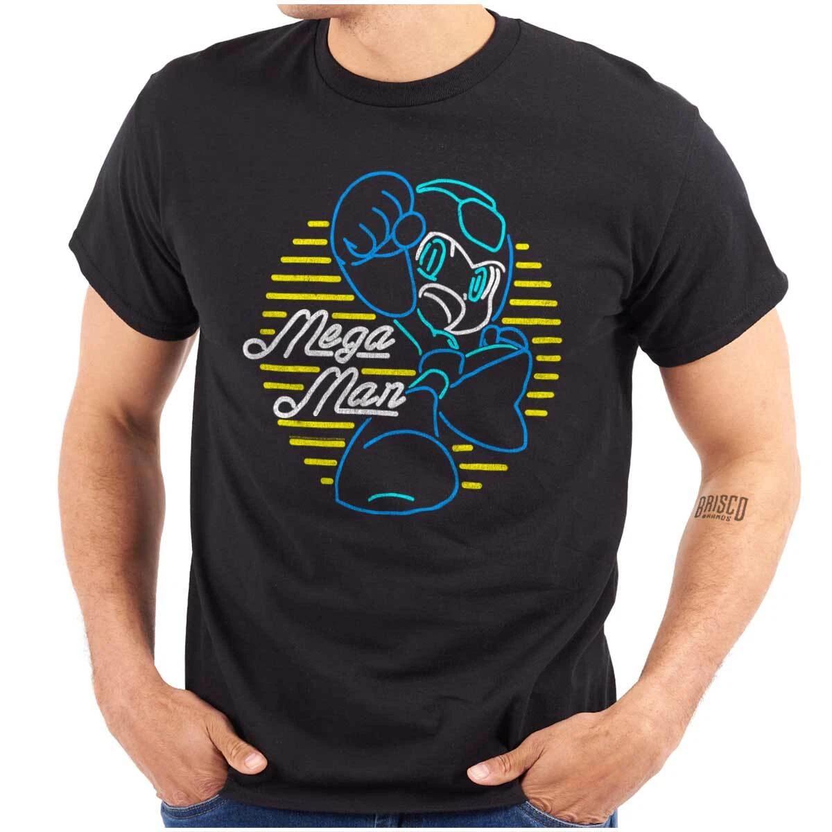 Retro Mega Man Video Game Neon Sign Outline Womens or Mens Crewneck T Shirt Tee L