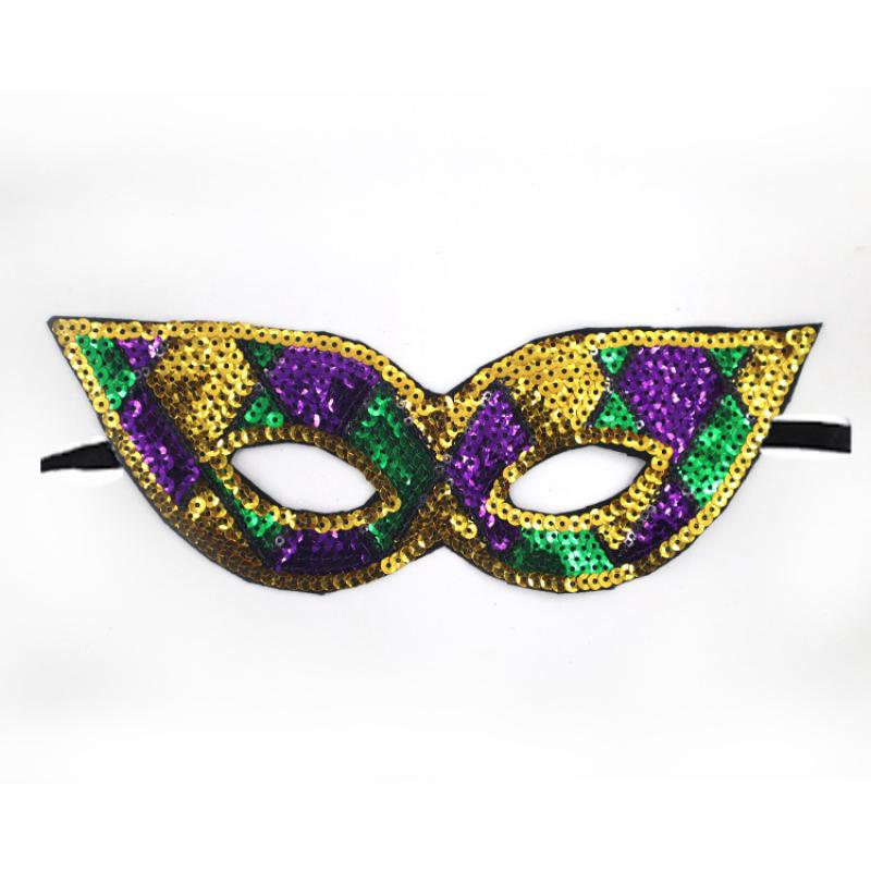 Purple Green Yellow Sequin Mardi Gras Masque Masquerade Venetian Carnival Half Face Mask Halloween Cosplay Accessories+