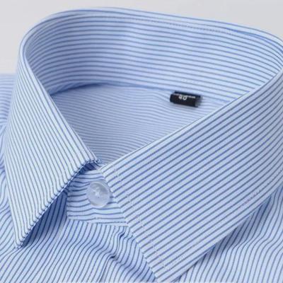 Men's High-End Blue Striped Cotton Shirt: Breathable Business Office Wear In Plus Sizes