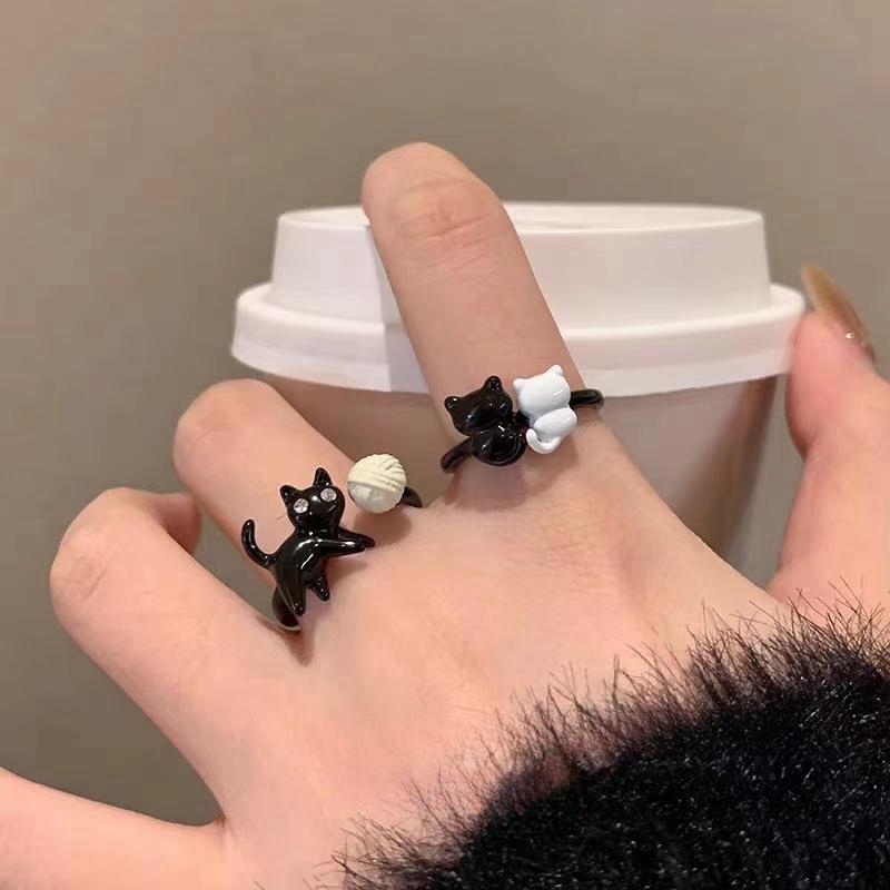 Creative Vintage Funny Cat Opening Adjustable Ring For Women Girls Cartoon Cute Rings Party Jewelry Accessories Gifts