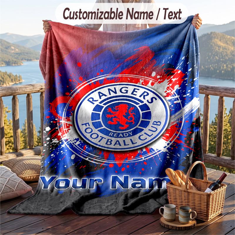 Flannel Blanket Rangers FC Print Custom Name Text Soft Throw for Sofa Bed