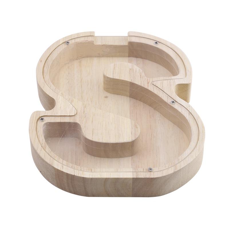 18cm Twenty-six Letter Piggy Bank Wooden Coin Money Saving Box Jar Coins Storage Box Desktop Ornament Home Decor Craft Xmas Gift