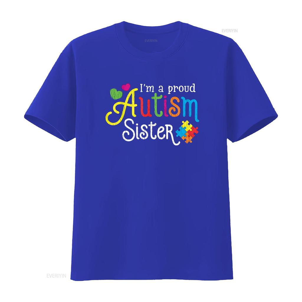 I Am A Proud Autism Sister Brother Autistic Kids Awareness T Shirt Vintage Washed Graphic Slightly Soft Homme