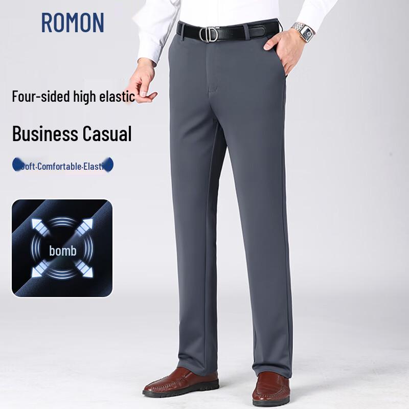 

ROMON Men s Stretch Wrinkle-Resistant Business Casual Straight-Leg Pants 34