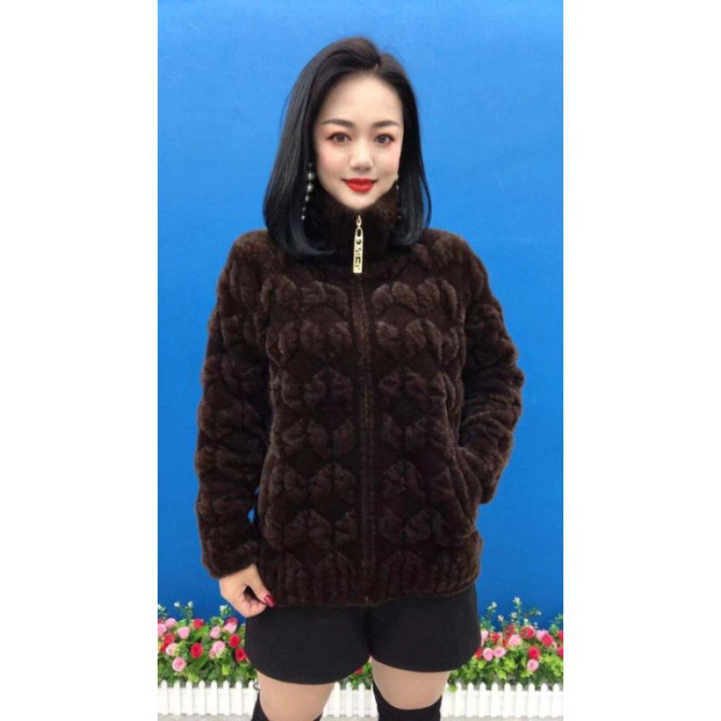 

Женская куртка из искусственного норкового флиса - теплое зимнее пальто для мам среднего и пожилого возраста 5XL кофейный