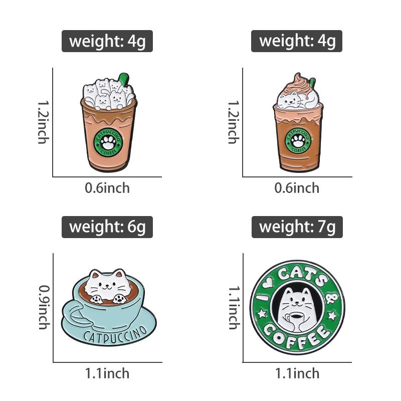 CATS COFFEE Enamel Pins Custom Cute Cat Brooches Lapel Badges Cartoon Animal Jewelry Gift for Kids Friends