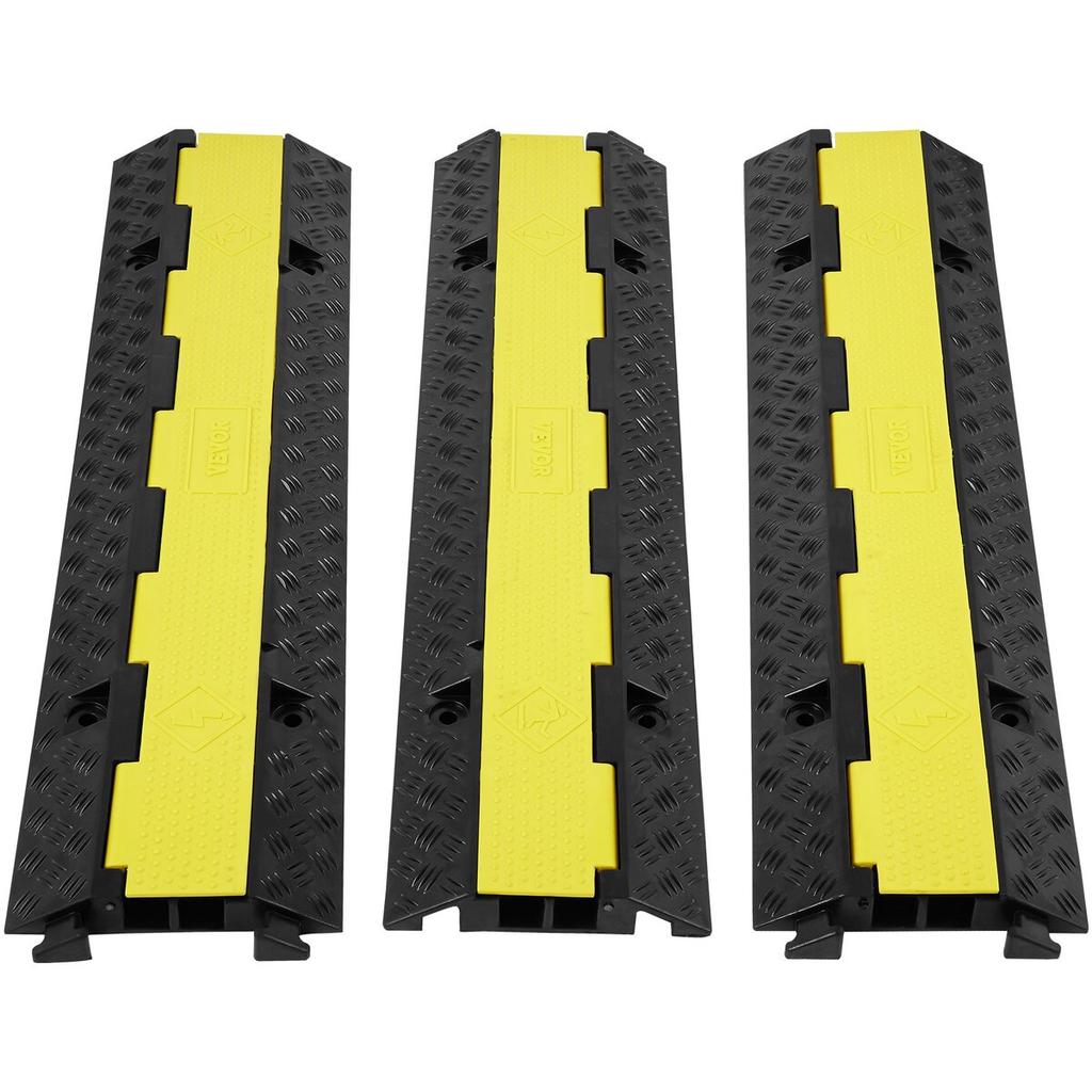 3 Pack Rubber Cable Protector Ramp, 2 Channel, 12000 Lbs/axle Capacity Heavy Duty Hose Wire Cover Ramp Driveway, Traffic Speed Bump W/ Flip-Open Top