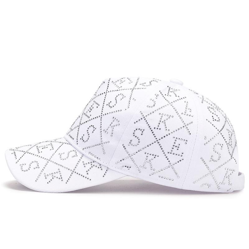 Koreańska wersja nowej czapki baseballowej z alfabetem wysadzanym diamentami, damska, modna, trendowa, celebrytka internetowa, na żywo, błyszcząca czapka z cyrkoniami