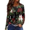Women's Fashion Casual Slit Hem Round Neck Long Sleeve Loose  Printed T-Shirt Ladies Top
