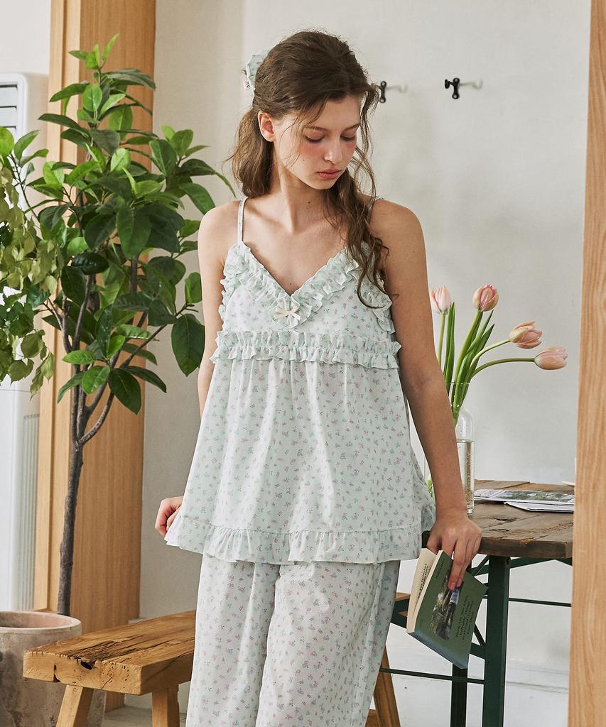 Ullallapajama [Free Scrunchie] Annake Sleeveless Two-Piece Light Mint (60 Count)