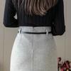 Autumn Wool Skirt High Waist Pencil Midi Skirts Women Elegant Office Outfit