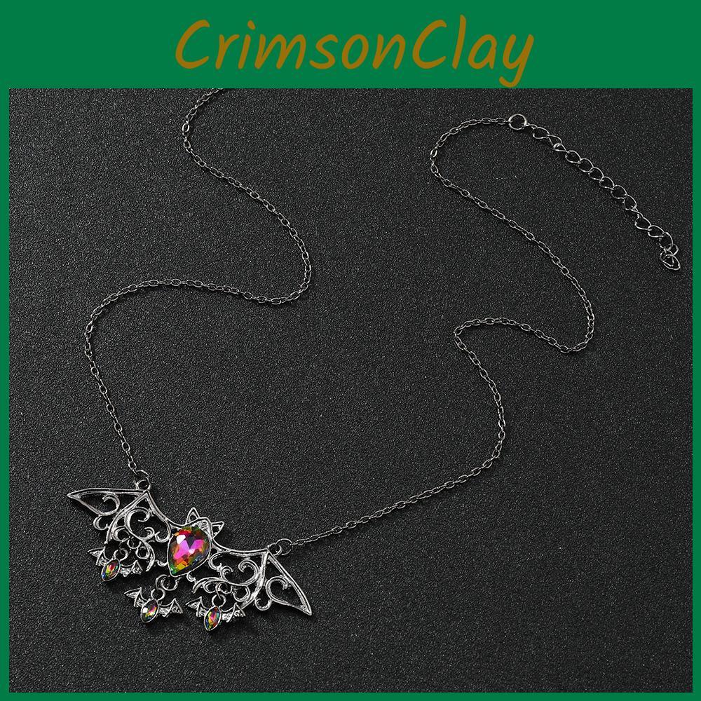 Bat Dark Jewelry Pendant Necklace Alloy Water Crystal For Decoration Halloween