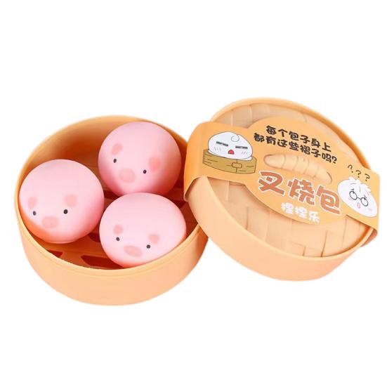 1/2/3/4Pcs Stress Relief Steamed Bun Toy with Steamer Simulation Stuffed Bun Squeeze Sensory Toy Soft TPR