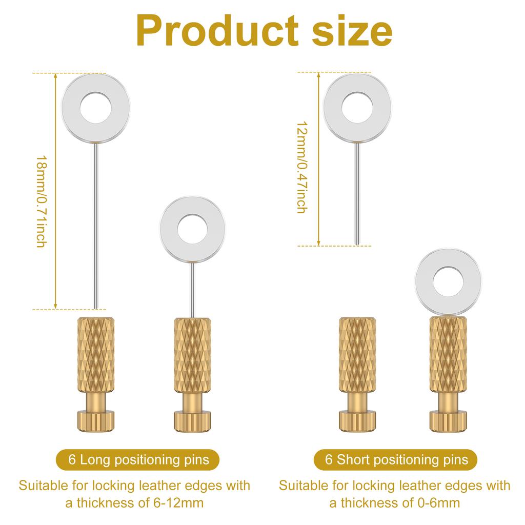 12Pcs Leather Suture Positioning Needles 12/18mm DIY Leathercraft Located Needles Non-slip with Brass Leather Locking Pins