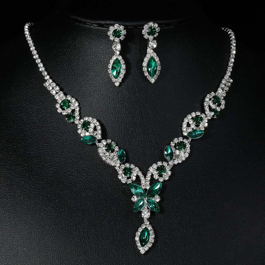 Conjunto de Colar e Brincos de Diamante de Luxo Acessórios para Festa Vestido de Casamento Jantar Corrente de Colar e Brincos de Strass da Moda para Meninas