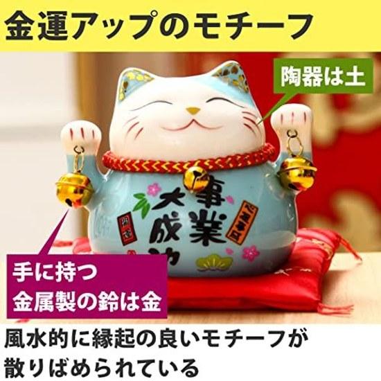 Felimoa Lucky Cat Coin Bank Feng Shui Interior Decoration Money Luck Enhancement Cushion Included 2 Color Set (Red Blue)