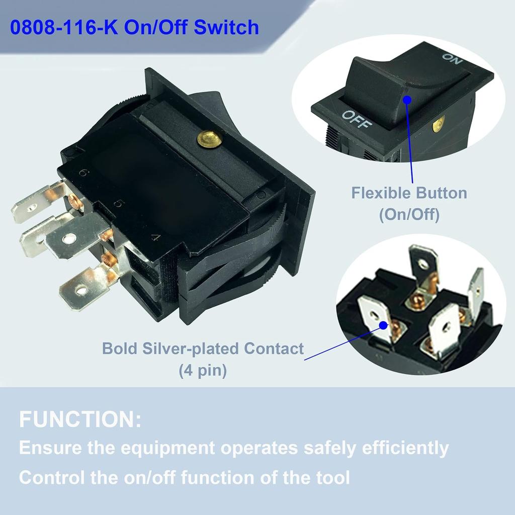 0808-116-K On/Off Rocker Switch Replacement for CRES Cor Equipment 0808-103-1 20A 125/250V(DPST)