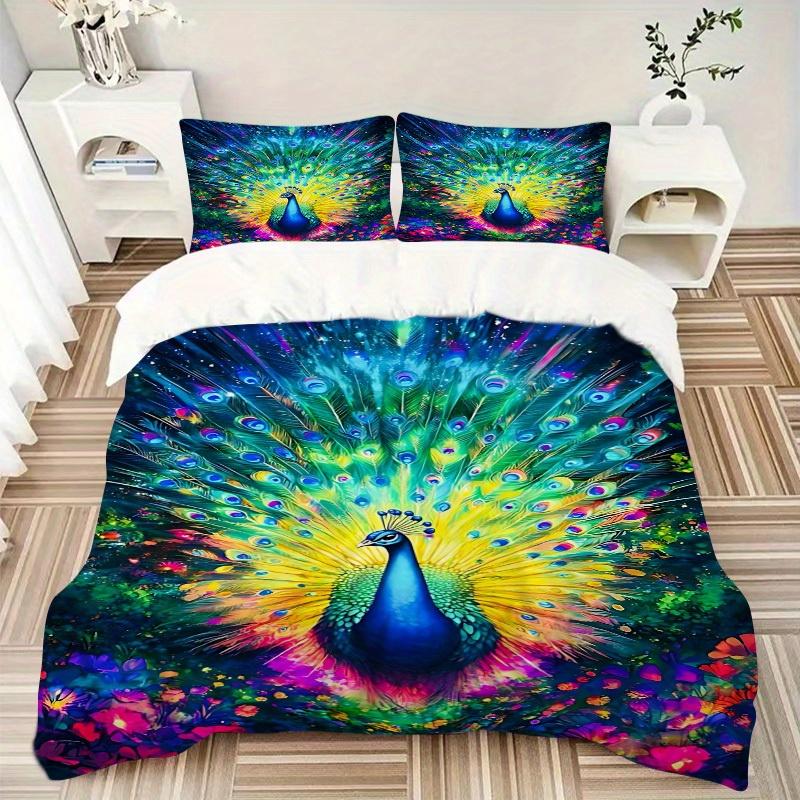 3 Stück Tier-Thema Pfau Fantasie Weich und Bequem Atmungsaktivität, Bettwäsche-Set, Maschinenwaschbar, Geeignet für Alle Jahreszeiten147
