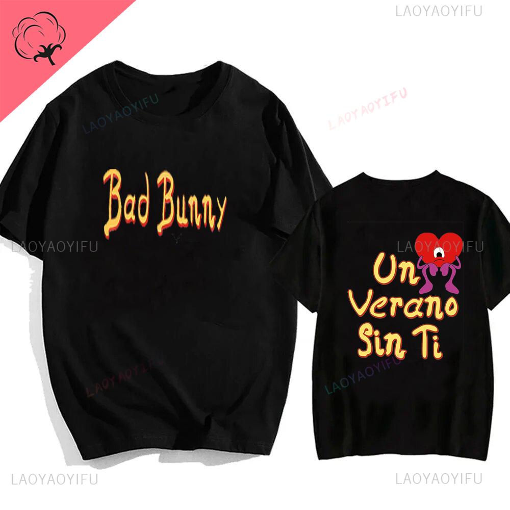 Bad Bunny UN VERANO SIN TI Music Album Print Tshirt Classic Harajuku Loose Streetwear Men Hip Hop Style Shortsleev Tshirt