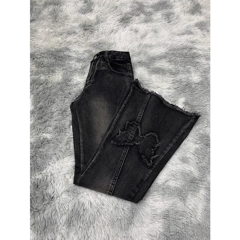 Women's Retro Butterfly Embroidered Low Waist Flared Jeans