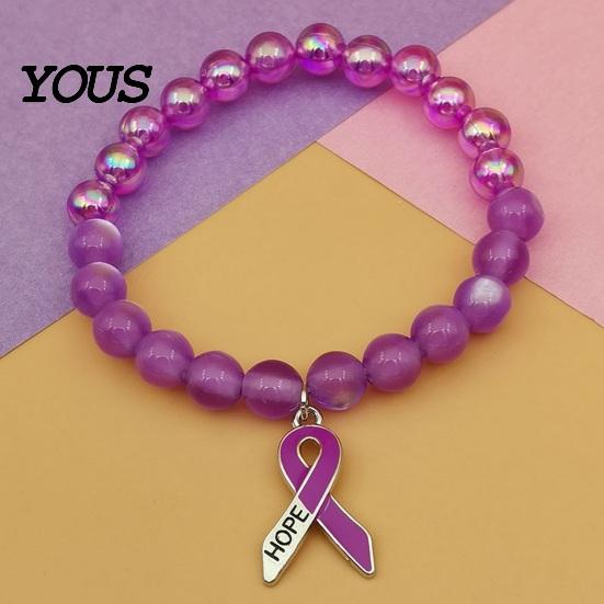 Fashionable Daily Wear Wristband Breast Cancer Awareness Bracelets for Women, Ribbon Health Accessories Charm Beaded Elastic Bracelet, Encouragement